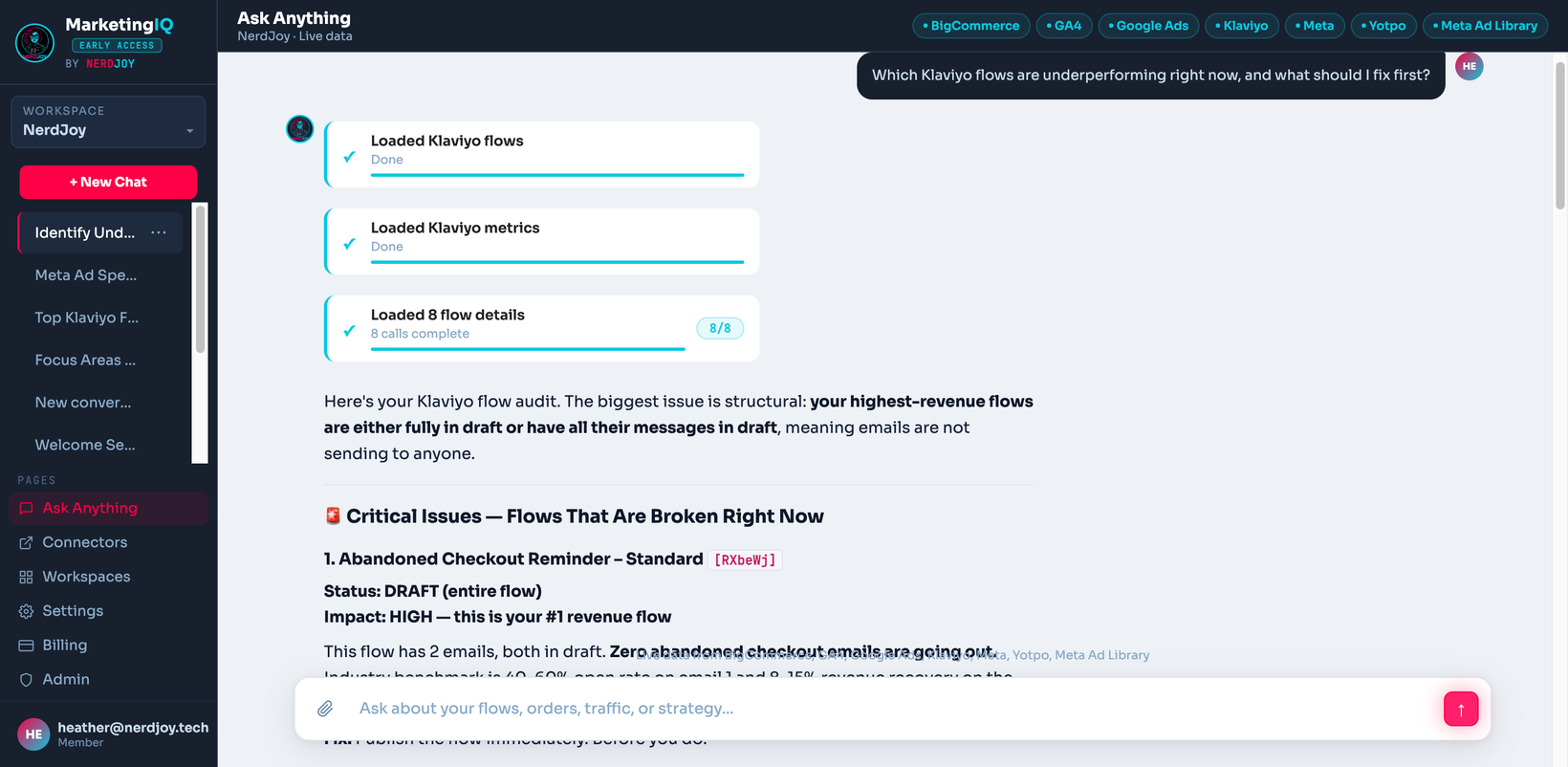 Chat answering with live data and tool progress